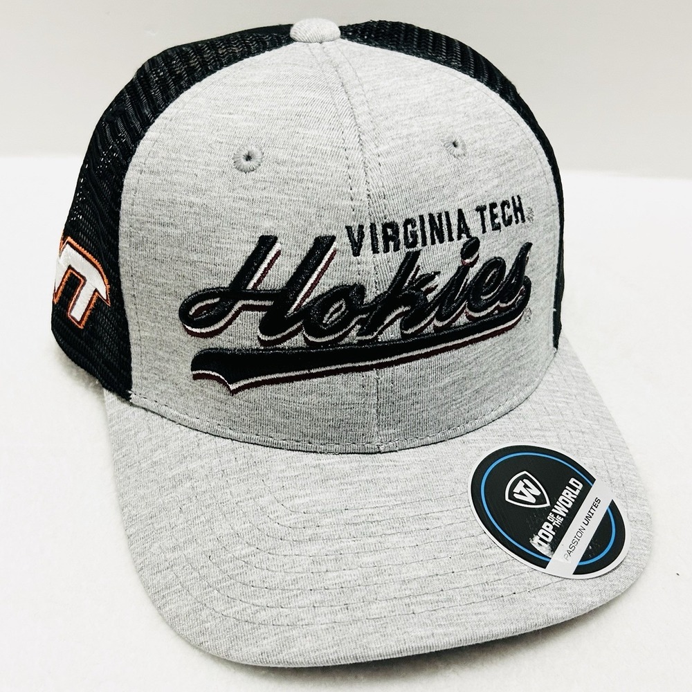 Top of the World Virginia Tech Hokies Cutter Script Hat Cap Adjustable Snap Gray